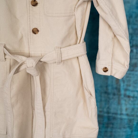 GAP Women's Corduroy Jumpsuit Size 12 Creamy White Ivory Casual Cozy Cotton - Picture 3 of 7